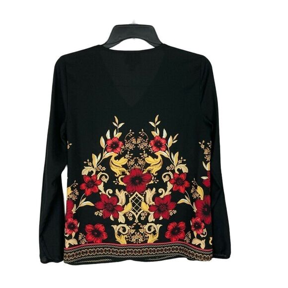 JM Collection Delilah Printed Embellished Top Deep Black XL - Picture 3 of 3